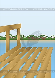 Footbridge on the river  - vector clipart