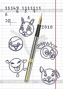 Pen with ink doodles - vector clipart