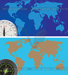 World map and compass - vector clipart