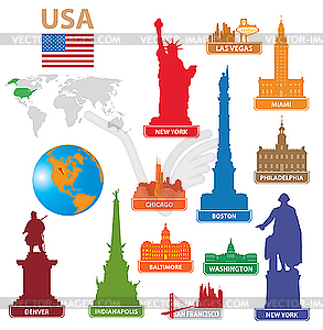 Symbols of US cities - vector clipart