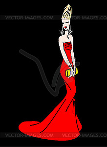 Lady in red on party - vector image