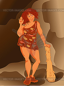 Savage woman in the cave - vector image