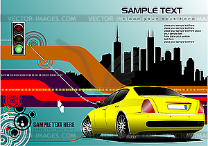 High-tech poster with yellow car - vector clipart