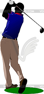 Golfer hitting ball with club - vector image