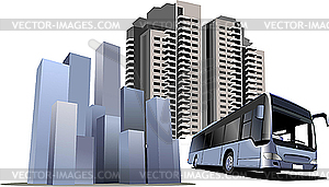 Dormitory and bus. - vector clipart