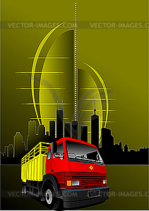 Urban modern composition with red-yellow truck - vector image