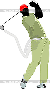 Golfer hitting ball with club - vector image