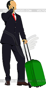 Деловой человек с чемоданом - цветной векторный клипарт