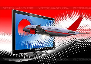Flat computer monitor with passenger - vector clipart