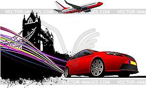 Car and airplane in london - vector clipart