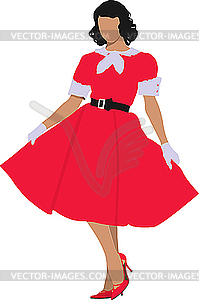 Beautiful brunette in red dress - vector clipart