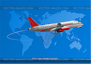 Passenger airplane and world map - vector clipart