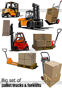 Set of Forklifts and pallet trucks - vector clipart