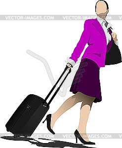 Деловая женщина с чемоданом - стоковый клипарт
