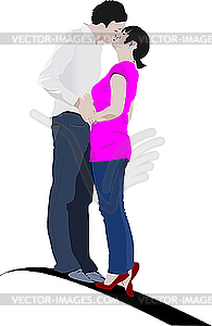 Kissing Couple - color vector clipart