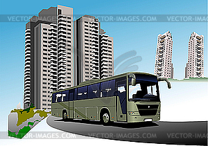 Dormitory and bus. - vector clipart