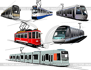 City transport. Six Trams. - royalty-free vector clipart