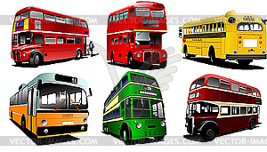 Six city buses - vector image