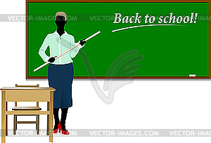 Woman teacher in classroom. Back to school. - vector image