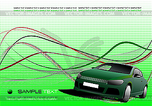 Green composition with car - vector image