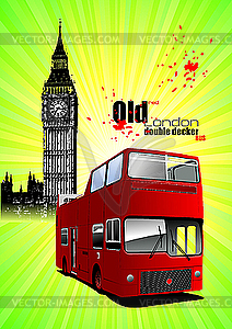 London poster with double decker red bus - vector image