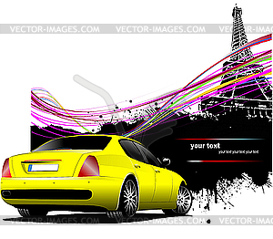 Yellow car sedan in Paris - vector clipart