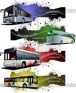 Four grunge Banners with city buses - vector image