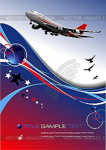 Poster with passenger airplane - vector image