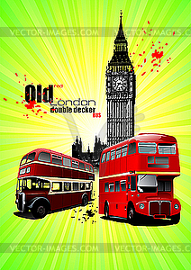 London poster with double decker red bus - vector image