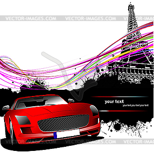 Red car in Paris - vector clipart