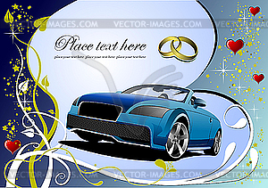 Wedding card with car - vector clip art