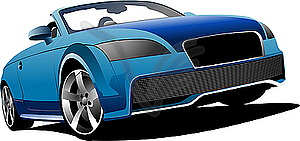 Blue cabriolet on the road. - vector clip art