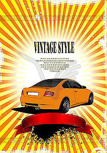 Orange wedding background with car. - vector image