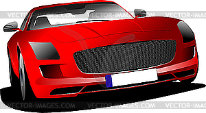 Red car on the road. - vector clipart