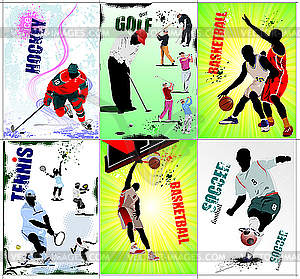 Six sport posters - color vector clipart