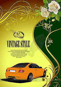 Wedding invitation with car. - vector clipart