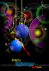 Christmas - New Year shine card with blue balls - stock vector clipart