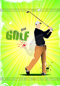 Плакат с игроком в гольф - векторная иллюстрация