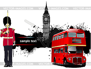 Grunge London banner with bus - vector clip art