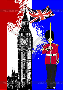 Big Ben and Britain flag - vector image