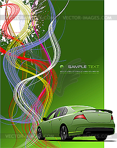 Зеленый гранж-фон с автомобилем - векторизованное изображение клипарта