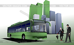 Abstract urban background with city bus - vector image