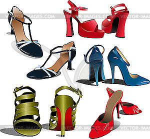 Five pairs of Fashion woman shoes. - vector image