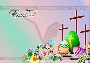 Easter card with eggs, crosses and flowers - vector clip art