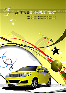 Yellow poster with car - vector clipart / vector image