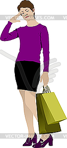 Cute lady with shopping bags - vector clip art