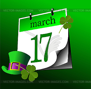 Calendar page of St. Patrick`s Day. 17th march - vector image