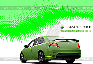 Green poster with car - vector image