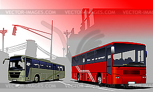 Urban silhouette and buses - royalty-free vector clipart