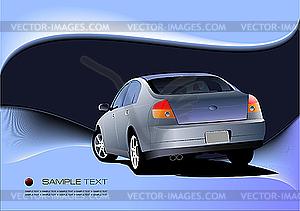 Abstract blue background with car sedan - vector image